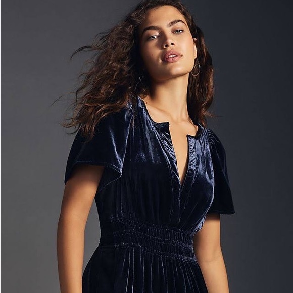 Anthropologie XXS NWT Somerset Velvet Edition Maxi Dress Long Tiered Navy Blue - Picture 11 of 11